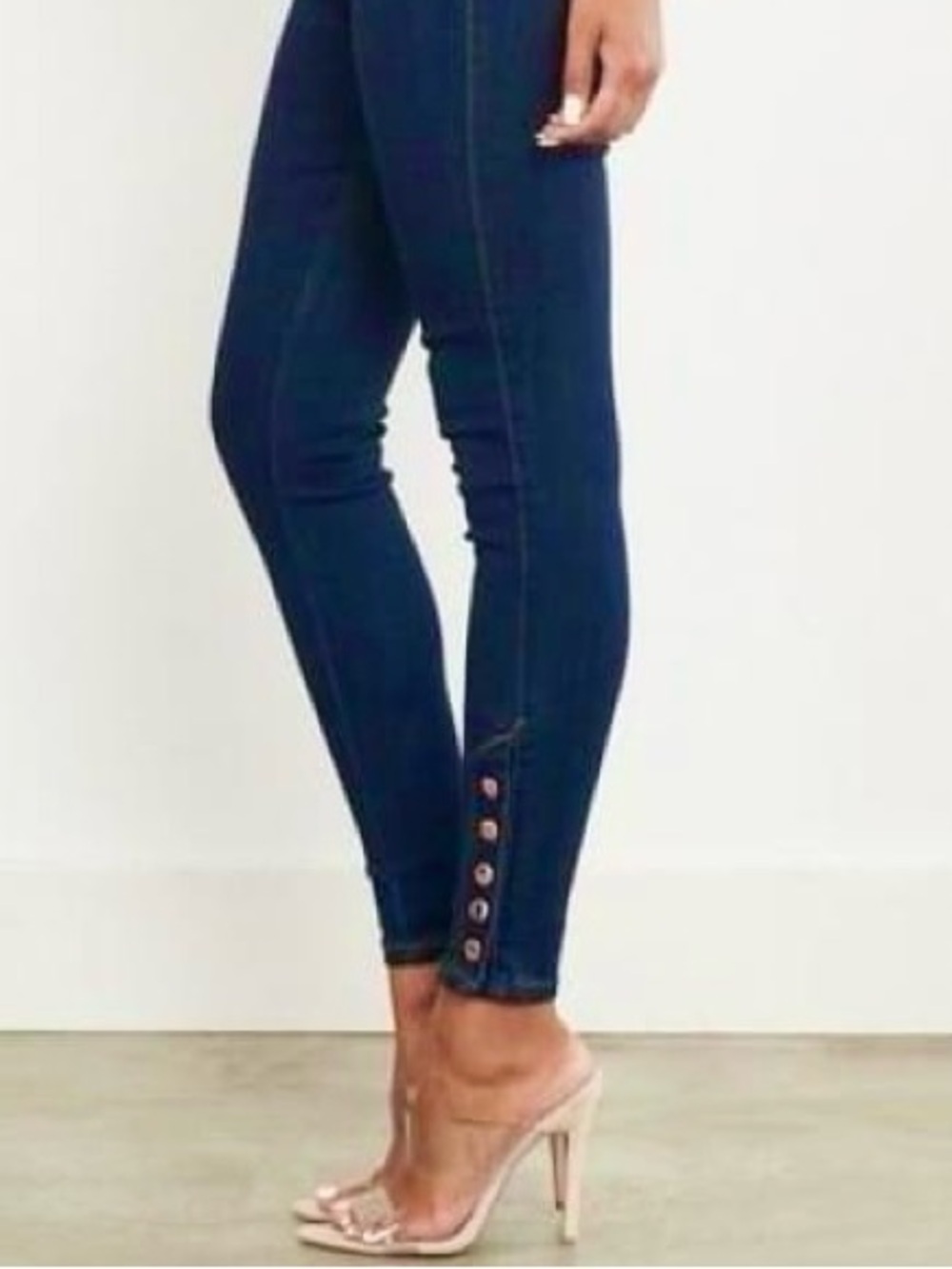 Skinny Jeggings w/ Ankle Snap Details Blue Denim Sz 8